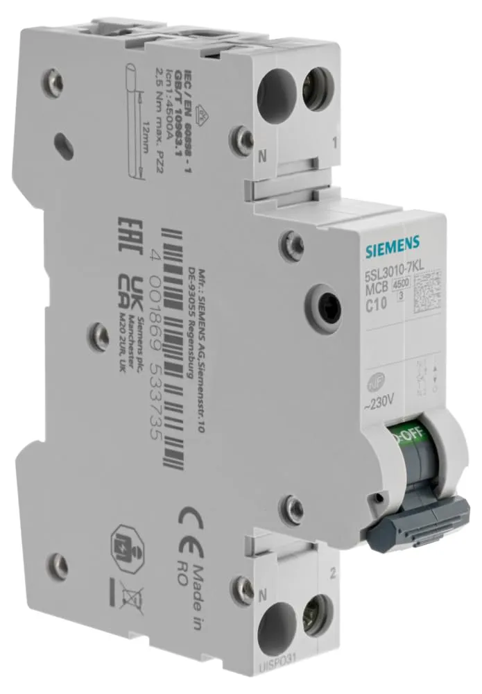 Siemens Sentron disjoncteur 10A Ph+N courbe C 4,5 kA 230V