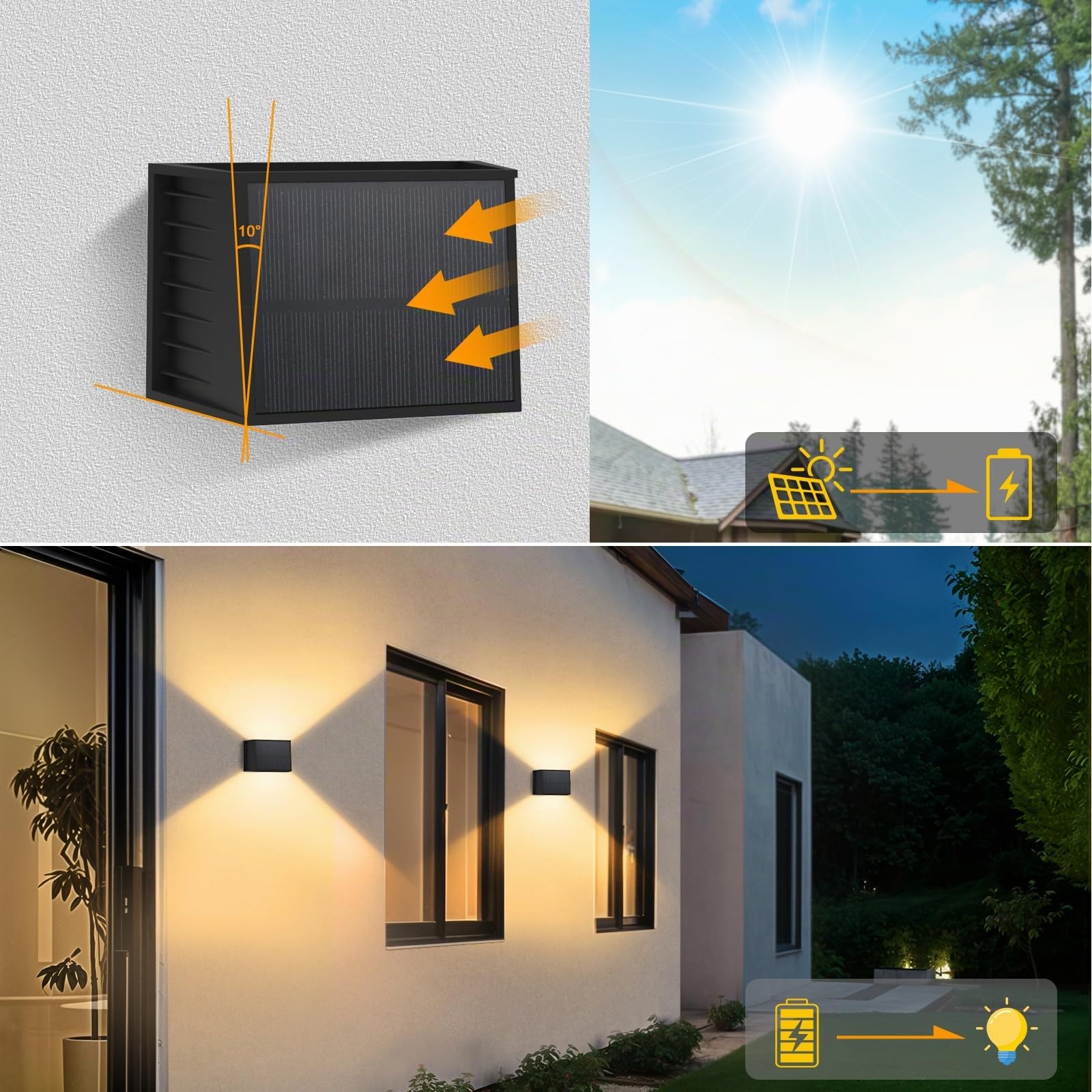 T-Sun Wall Lights 3000K applique solaire murale lot de 8 up down