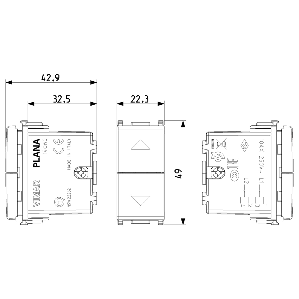 Vimar Plana 14060 commutateur 2P double touche blanc