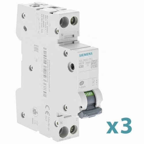 Siemens Sentron lot 3 disjoncteurs 32A courbe C Ph+N