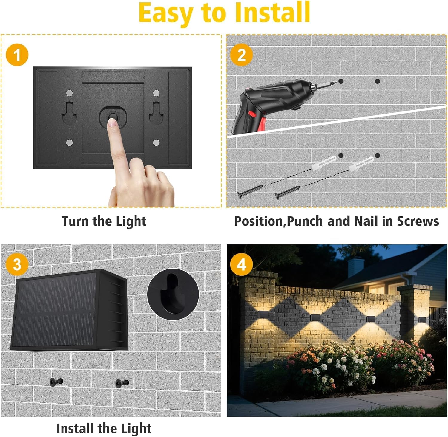 T-Sun Wall Lights Applique Solaire Lot 4 IP65 3000K