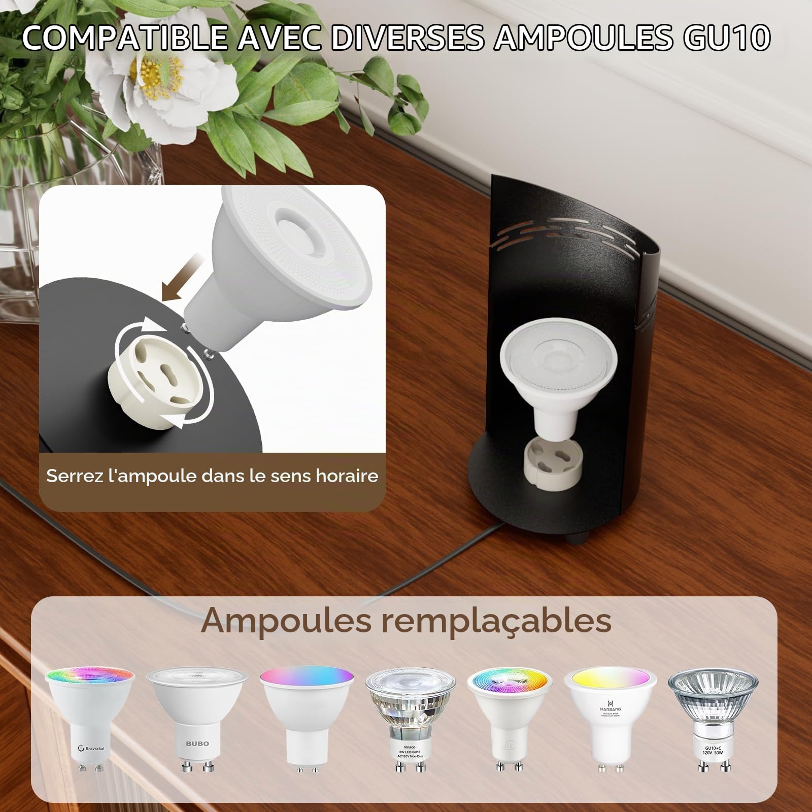 T-Sun Spot LED sol RGB noir 2 pièces GU10 3W