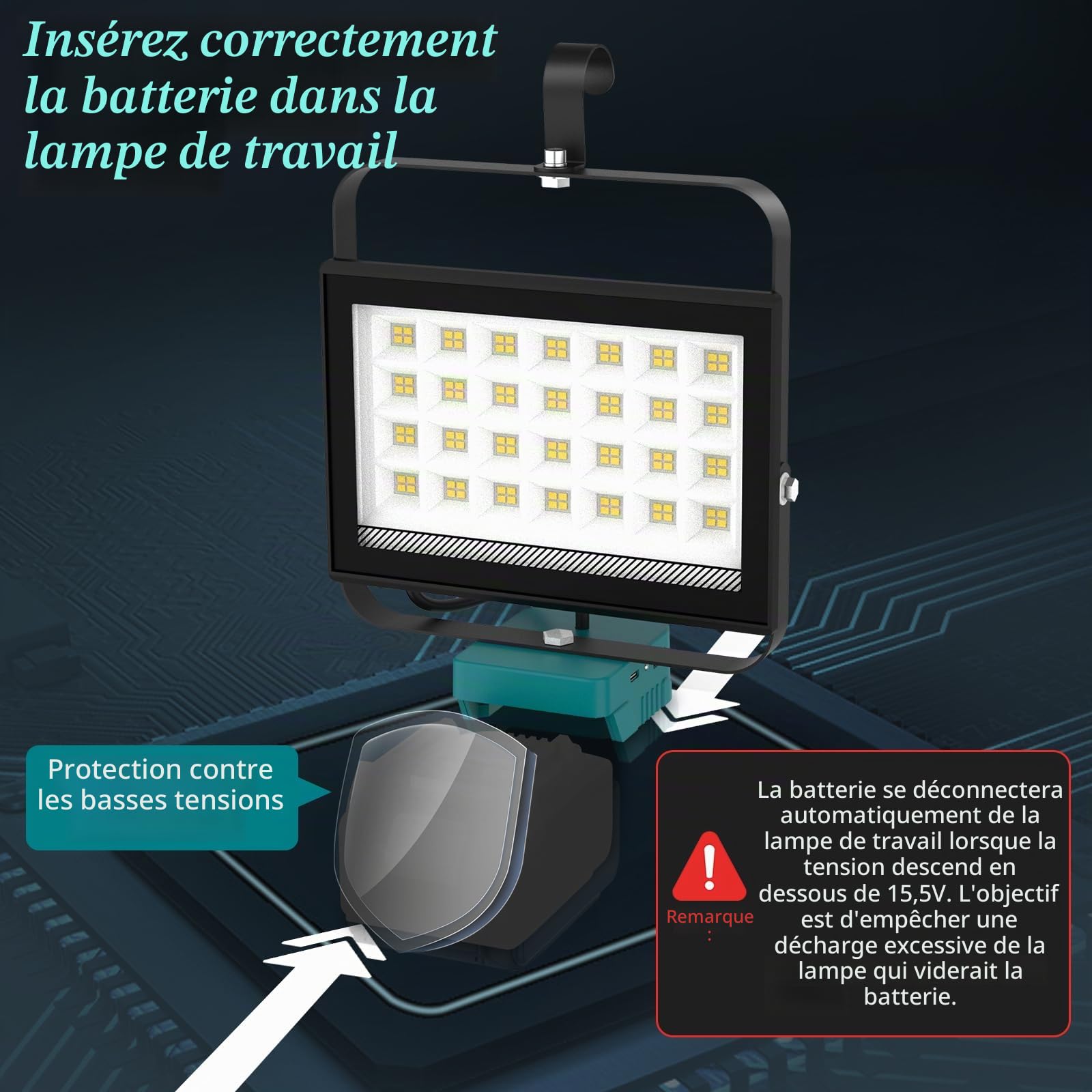 T-Sun Work Lights projecteur LED 100W Makita 18V
