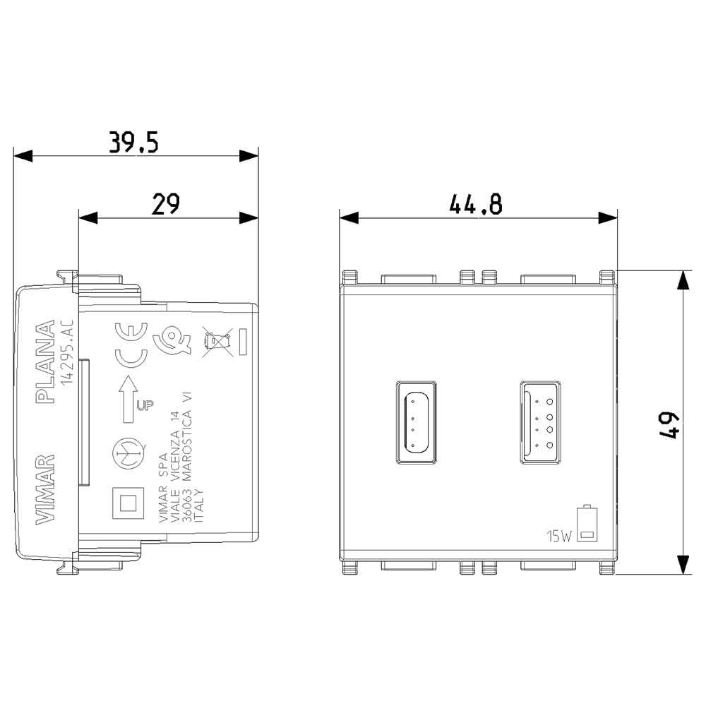 Vimar Plana 14295.AC Prise USB A+C 2 Modules Blanc