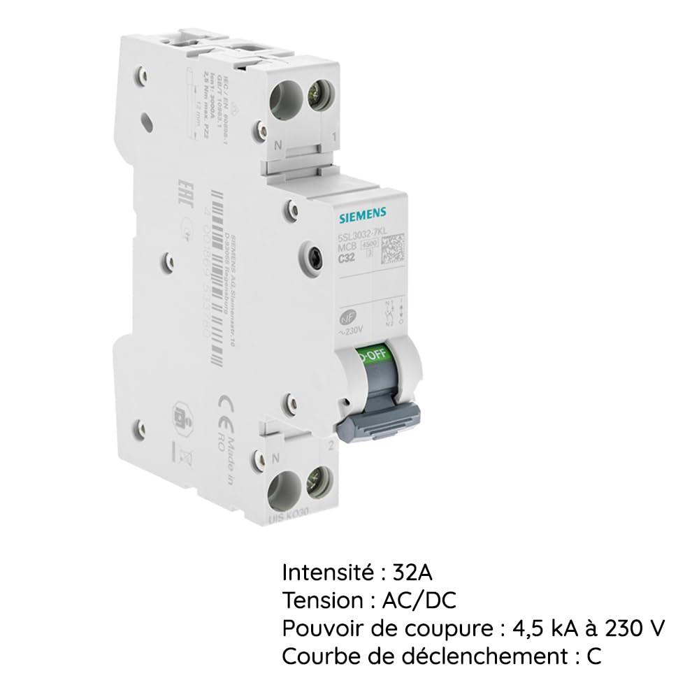 Siemens SENTRON disjoncteur 32A Ph+N courbe C 4,5kA 230V