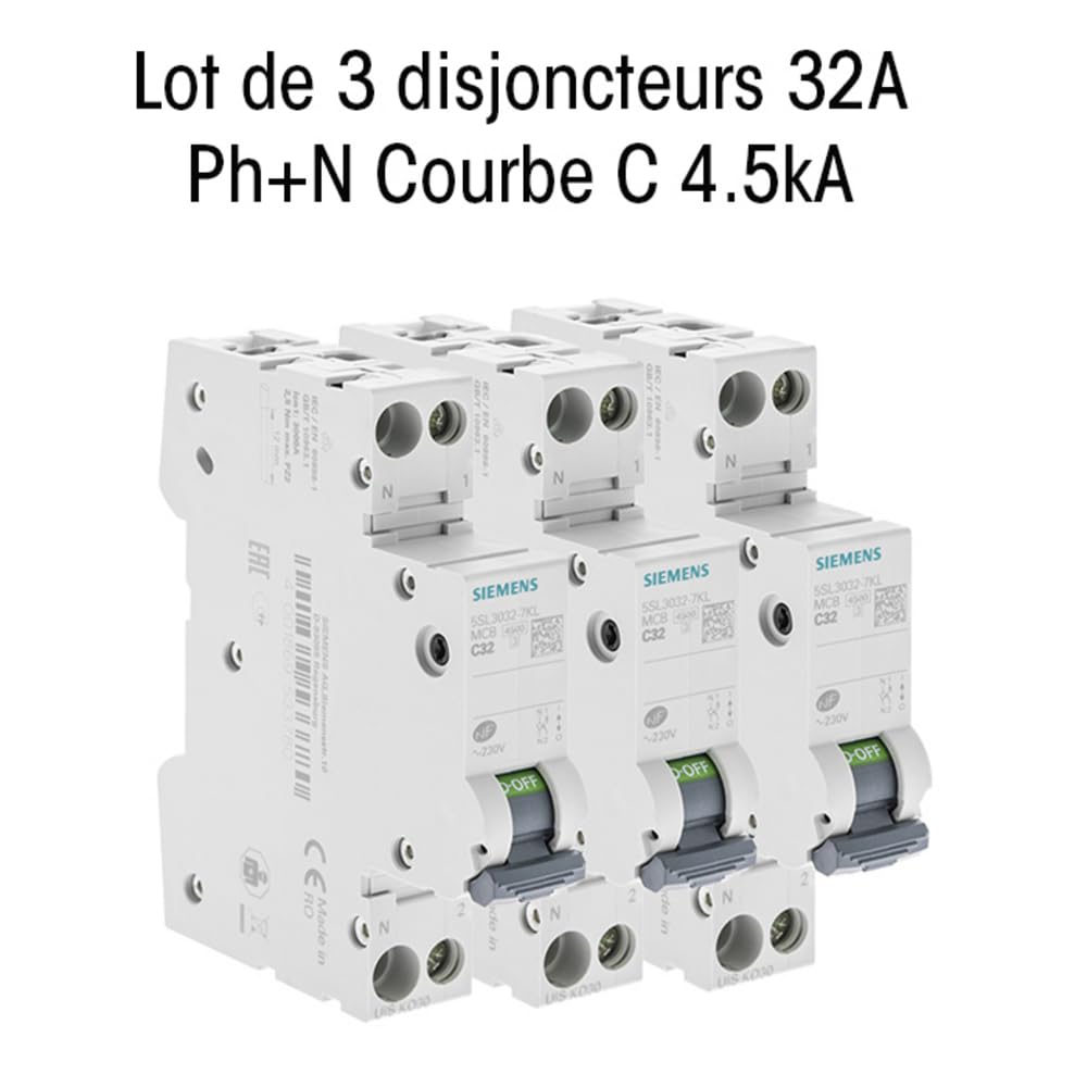 Siemens Sentron lot 3 disjoncteurs 32A courbe C Ph+N