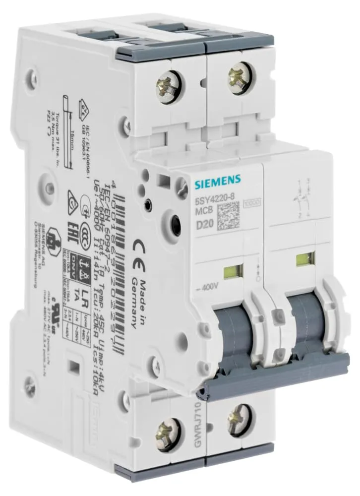 Siemens Sentron disjoncteur 2P 20A courbe D clim