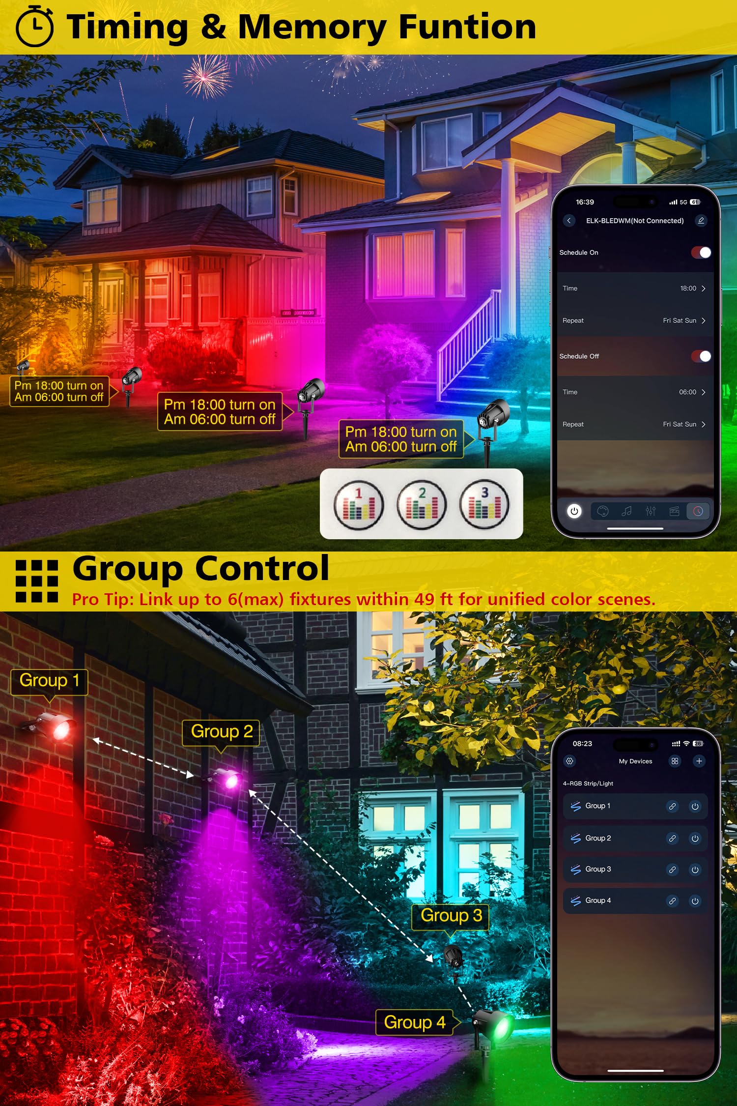 T-Sun Spot Lights spot LED extérieur RGB Bluetooth 6 pièces IP65