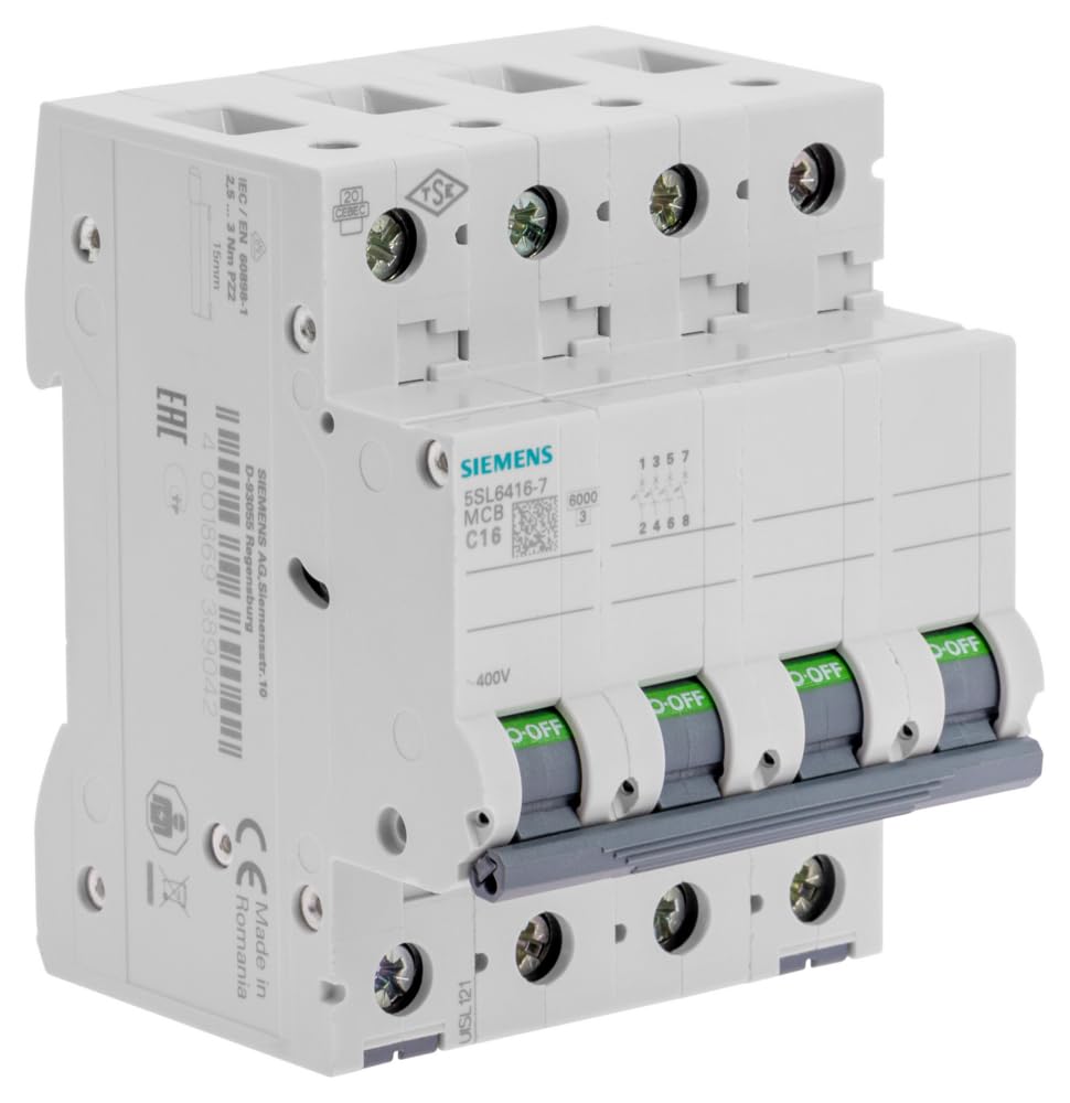 Siemens Sentron disjoncteur tétrapolaire 16A courbe C 4P