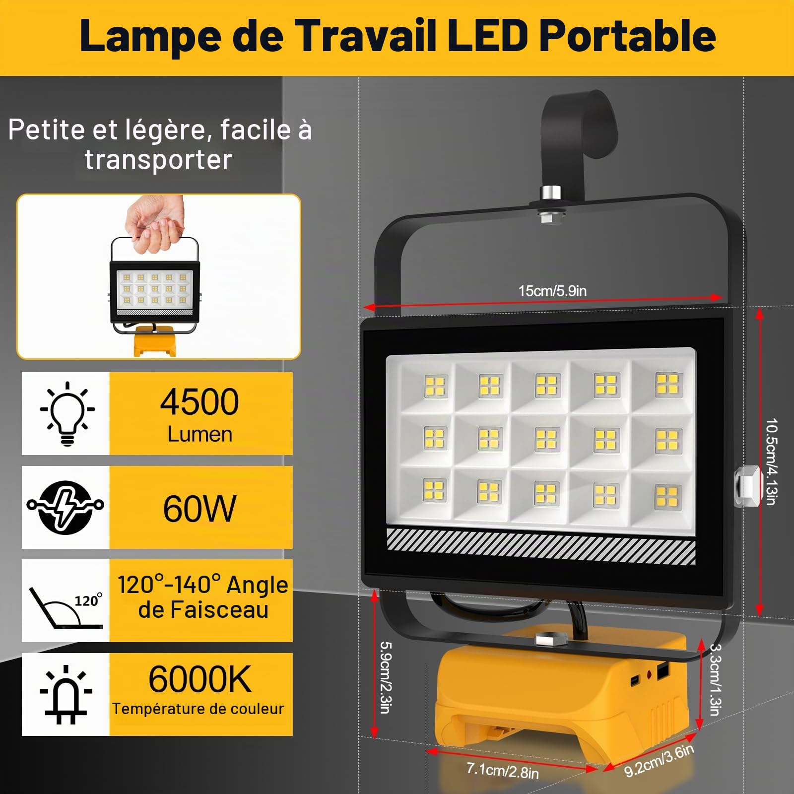 T-Sun Work Lights projecteur LED 60W 4500LM Dewalt