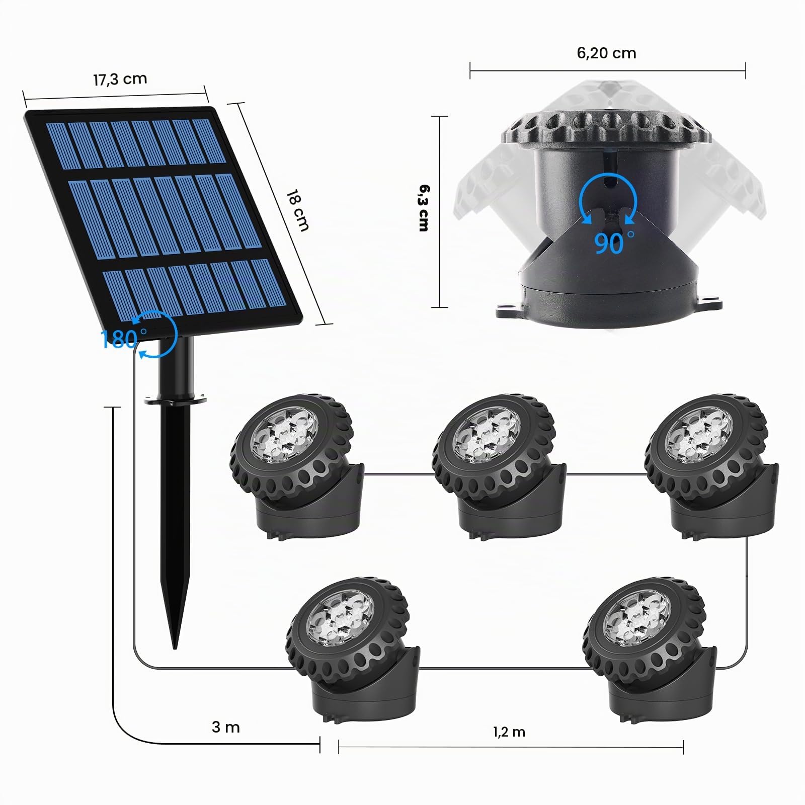 T-Sun Pond Lights spot solaire bassin submersible RGB 5 en 1 x3