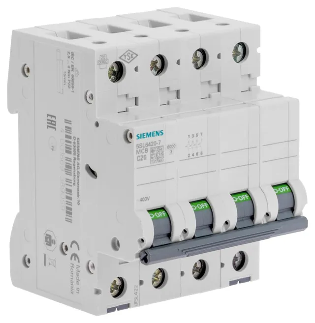 Siemens SENTRON disjoncteur tétrapolaire 20A courbe C 4P