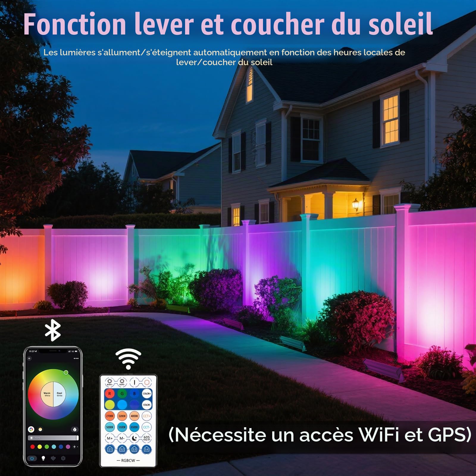 T-Sun barre LED RGBCW F0420-4P extérieur IP66 4 pièces 72W