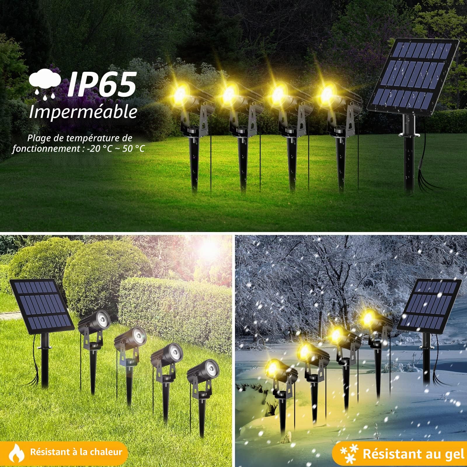 T-Sun Spot Lights 4 spots solaires blanc chaud 3000K IP65