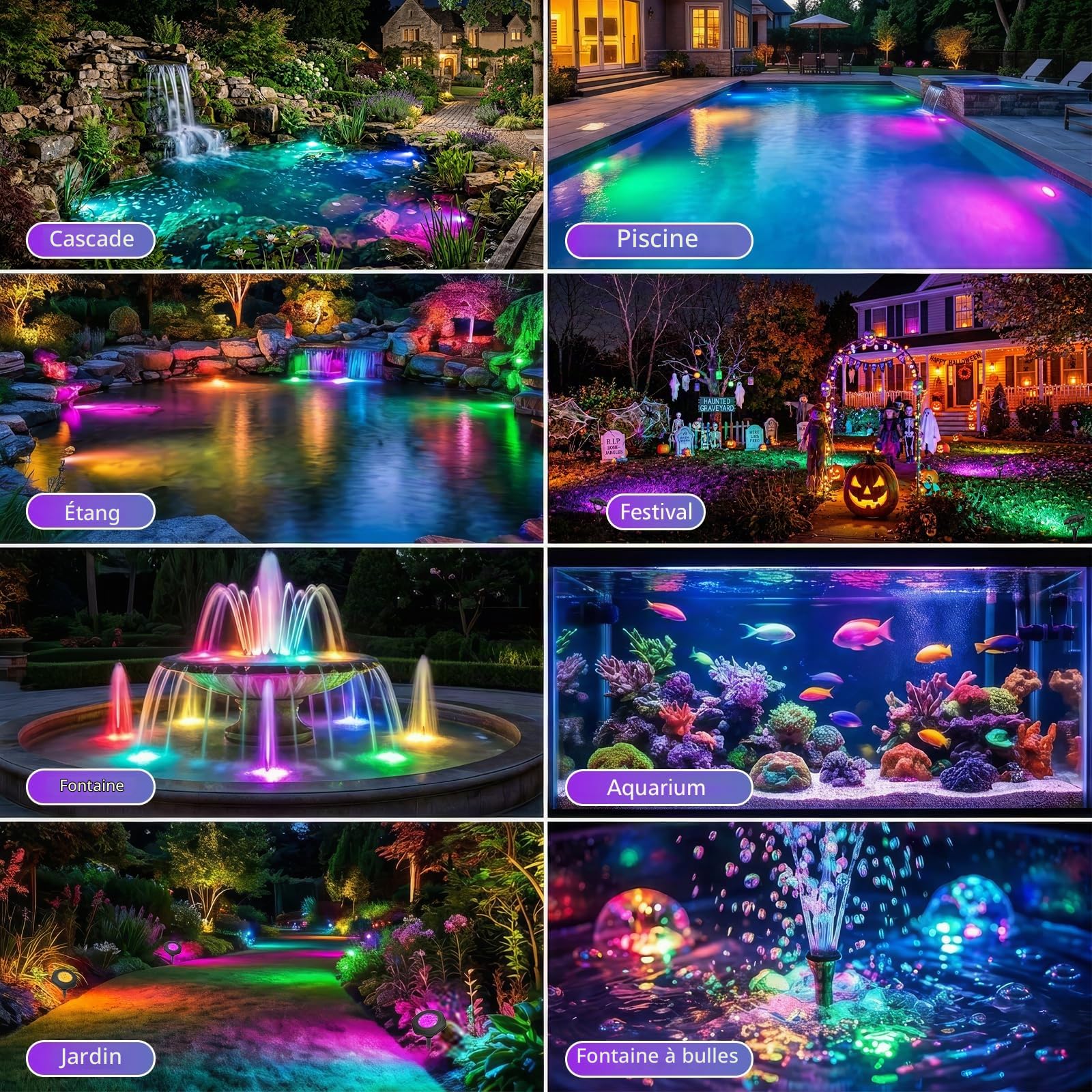 T-Sun Pond Lights Lampe Étang Solaire 2en1 RGB IP68