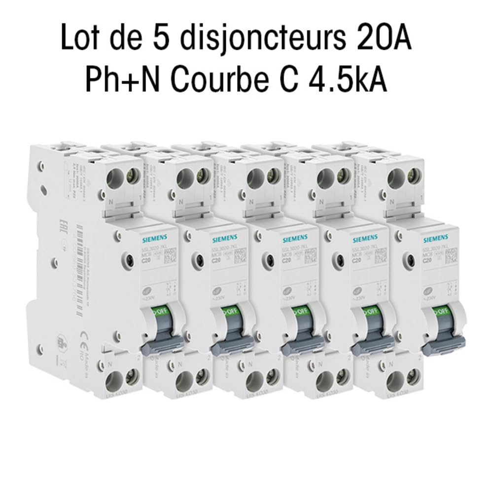 Siemens Sentron lot 5 disjoncteurs 1P+N 20A courbe C