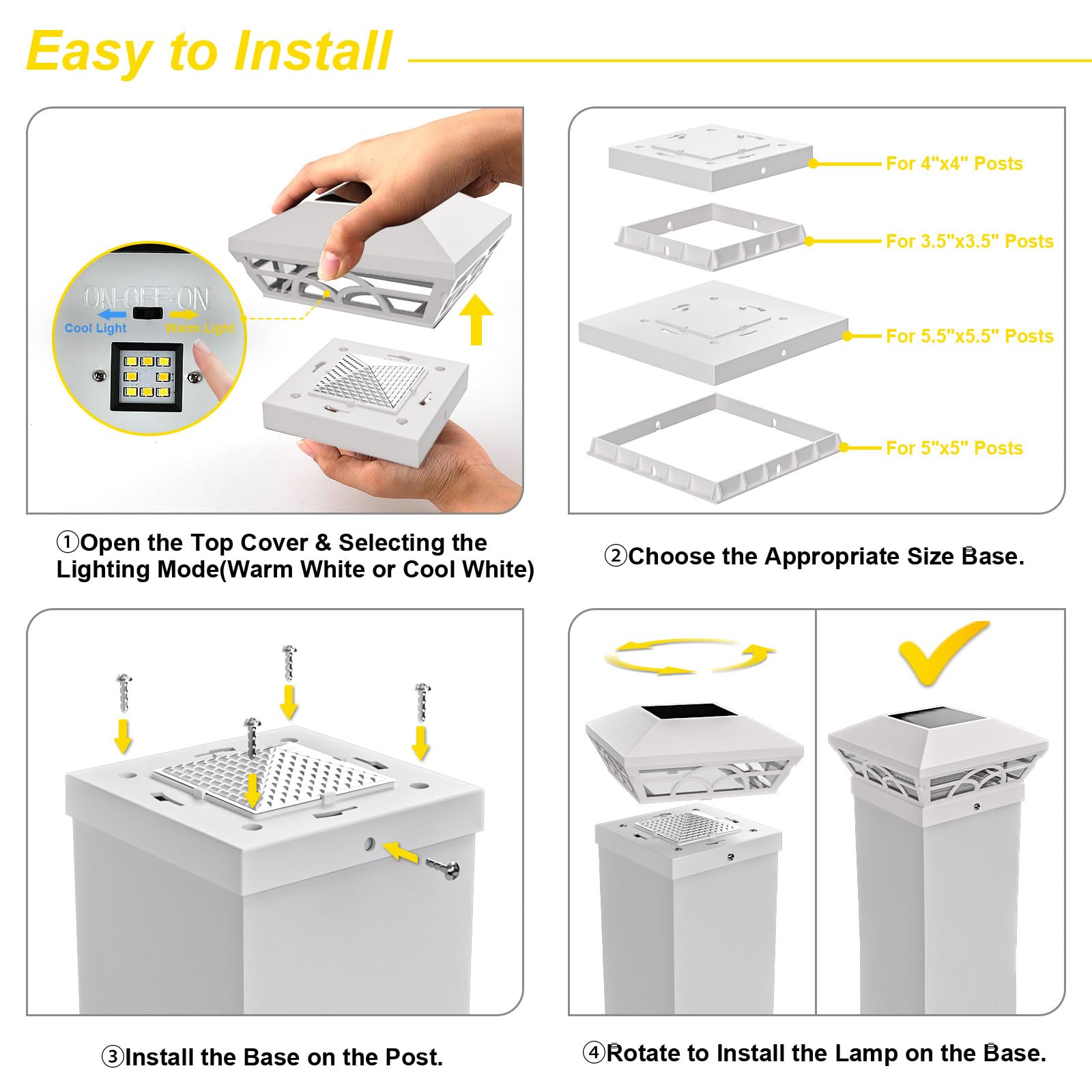 T-Sun 6P-409 lampe solaire murale blanc froid 6000K lot de 6
