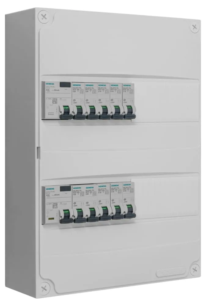Siemens tableau électrique 2 rangées pré-équipé 2x63A 10 disjoncteurs