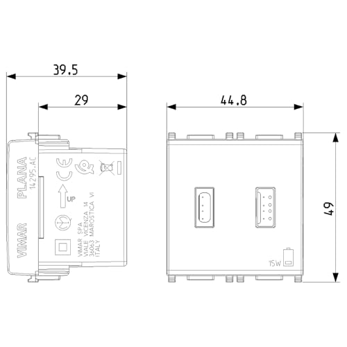 Vimar Plana 14295.AC Prise USB A+C 2 Modules Blanc