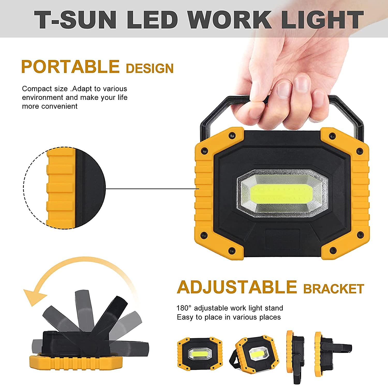T-Sun Work Lights projecteur LED 30W rechargeable lot de 2