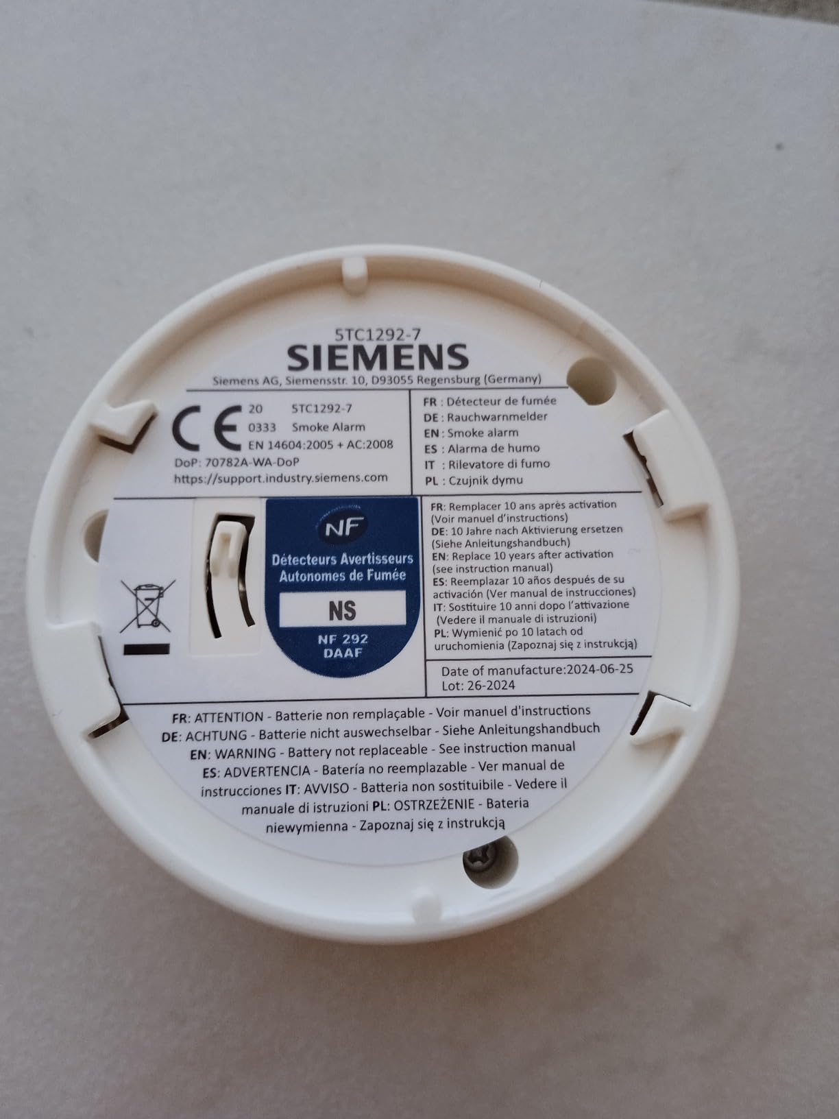 Siemens delta ONE 5TC1292-7 Détecteur fumée NF 10 ans