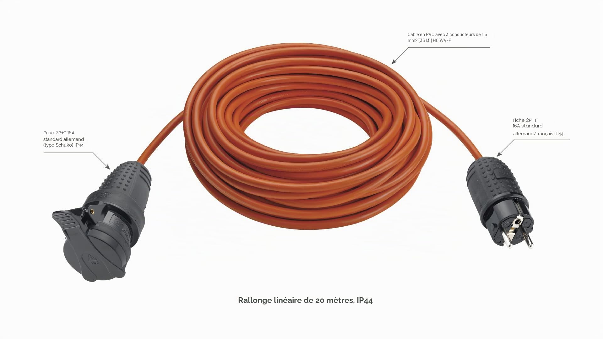 Vimar 0R32392 rallonge électrique 20m IP44 16A orange