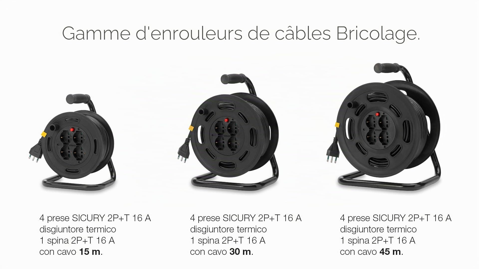 Vimar 0P32730 enrouleur 15m 4 prises 16A thermique