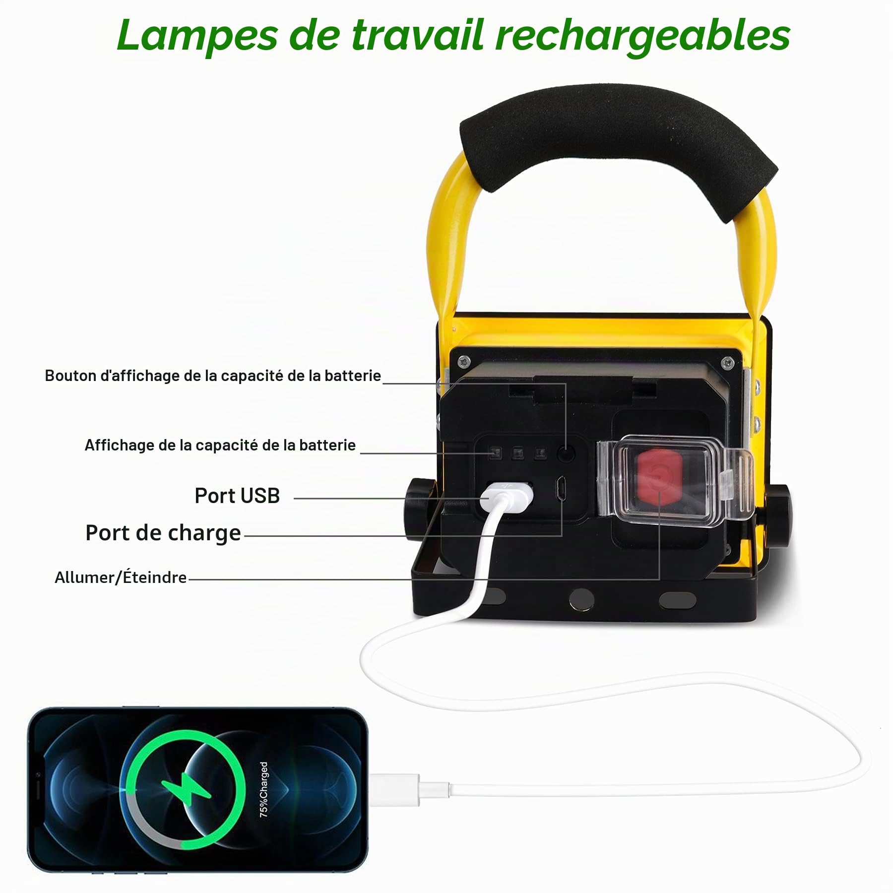 T-Sun Work Lights projecteur LED rechargeable 30W 2500LM IP65