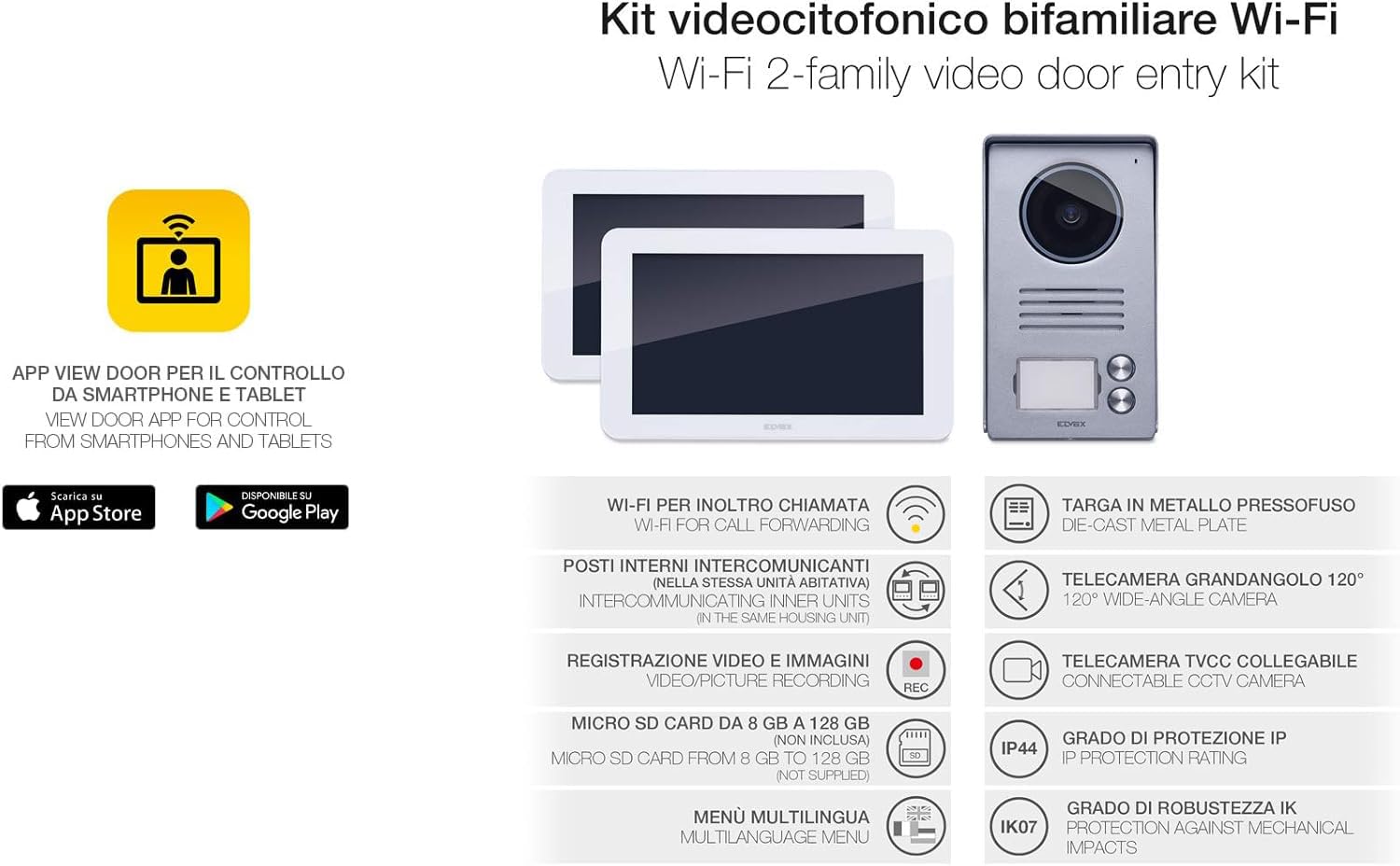 Vimar K40946 kit portier vidéo 2 familles WiFi 7 pouces tactile