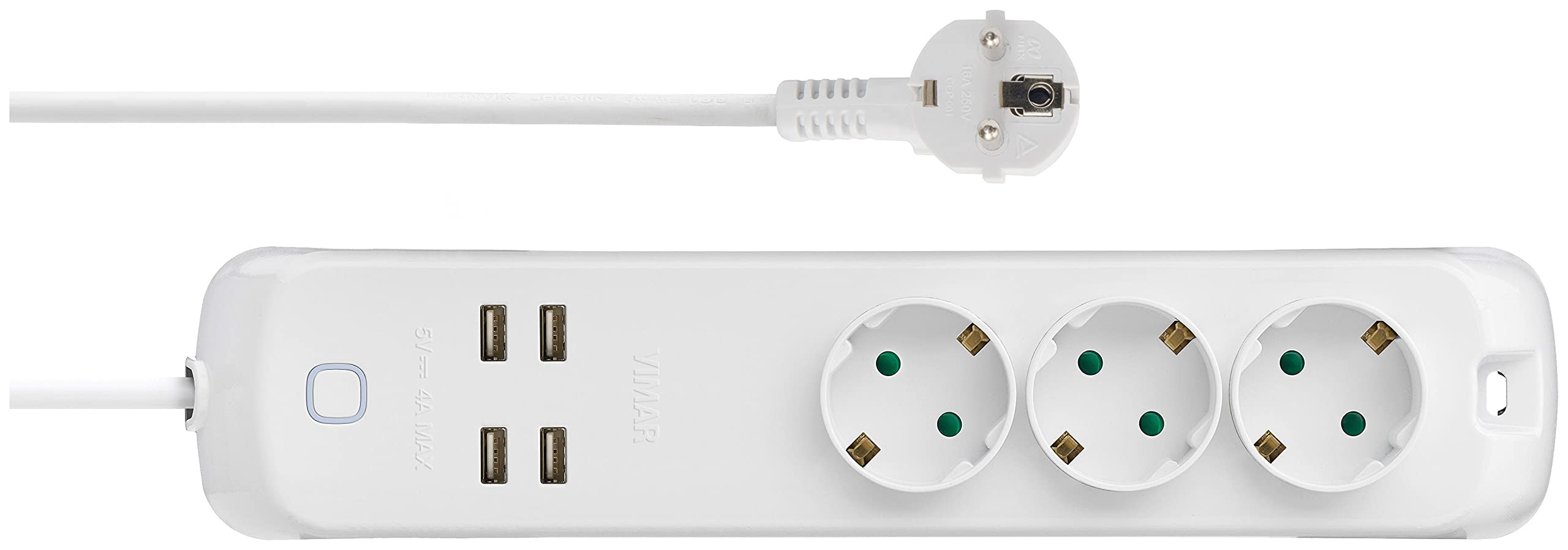 Vimar 00447.CK.B multiprise connectée blanc 3 prises + 4 USB