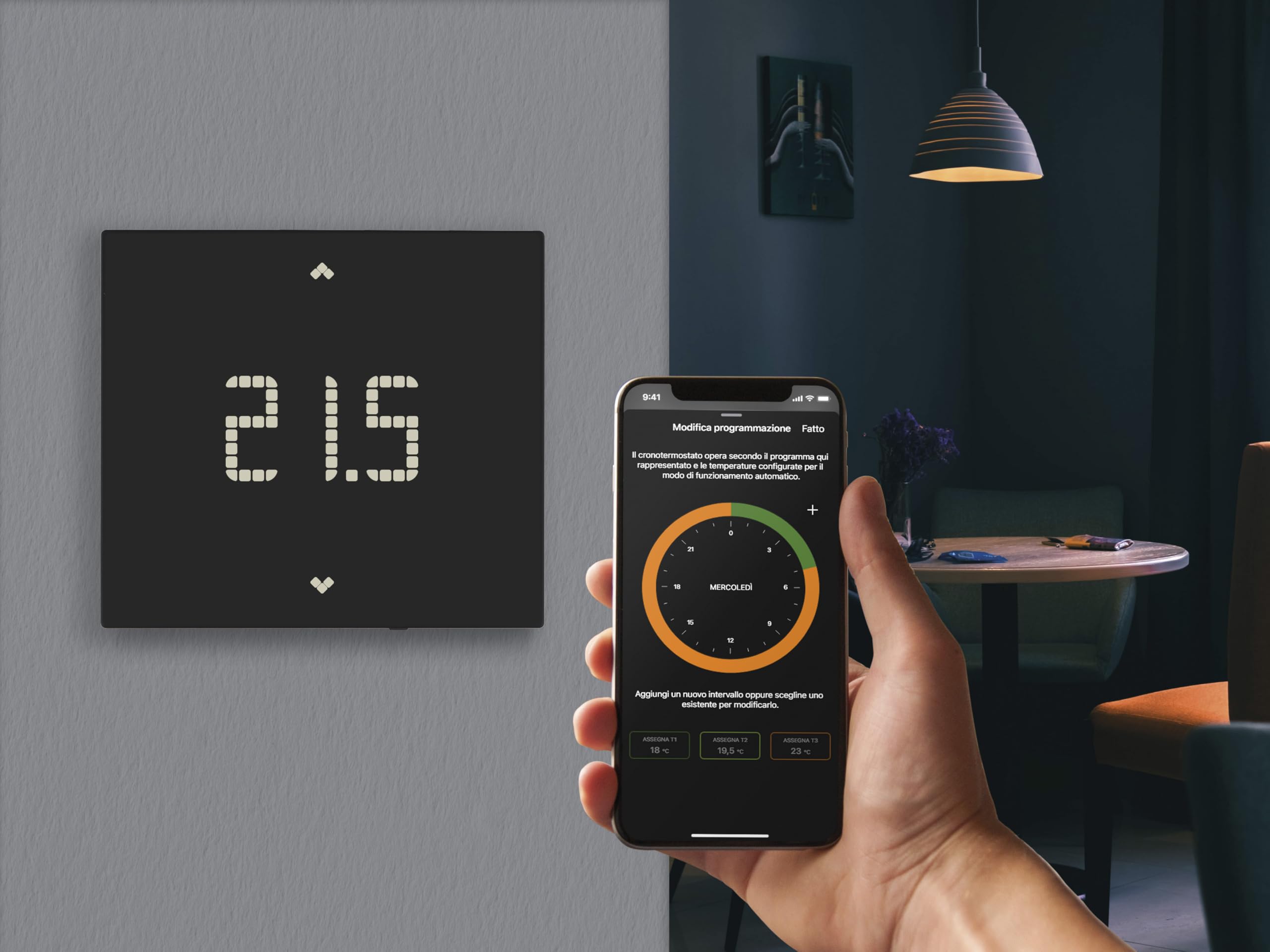 Vimar 02912.G thermostat WiFi noir mural chauffage
