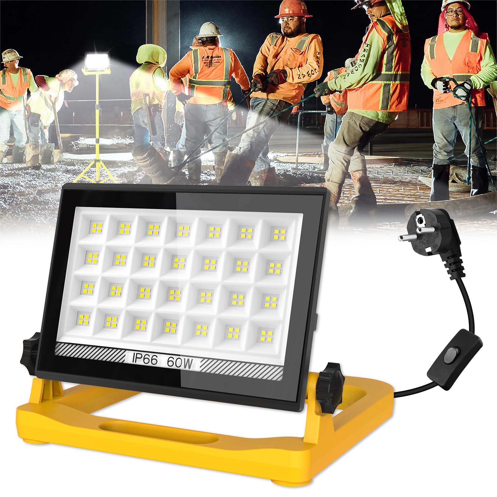 T-Sun Work Lights projecteur LED chantier 60W 6000K IP66 4 m