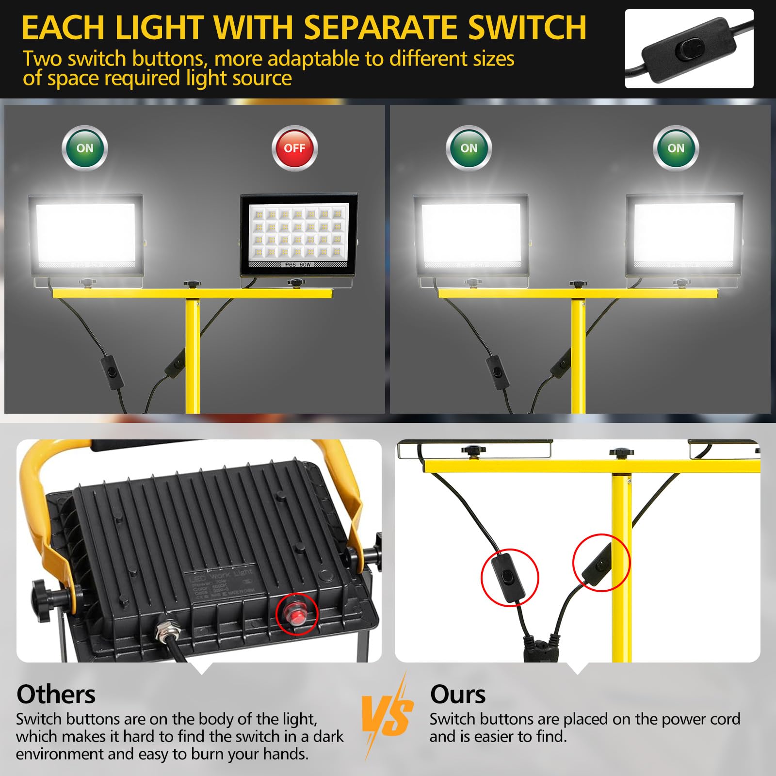 T-Sun Work Lights projecteur LED trépied 11000lm 2x60W IP66