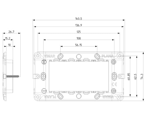 Vimar Plana 14614 support 4 modules avec vis boîtier