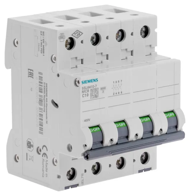 Siemens Sentron disjoncteur tétrapolaire 10A courbe C 4P