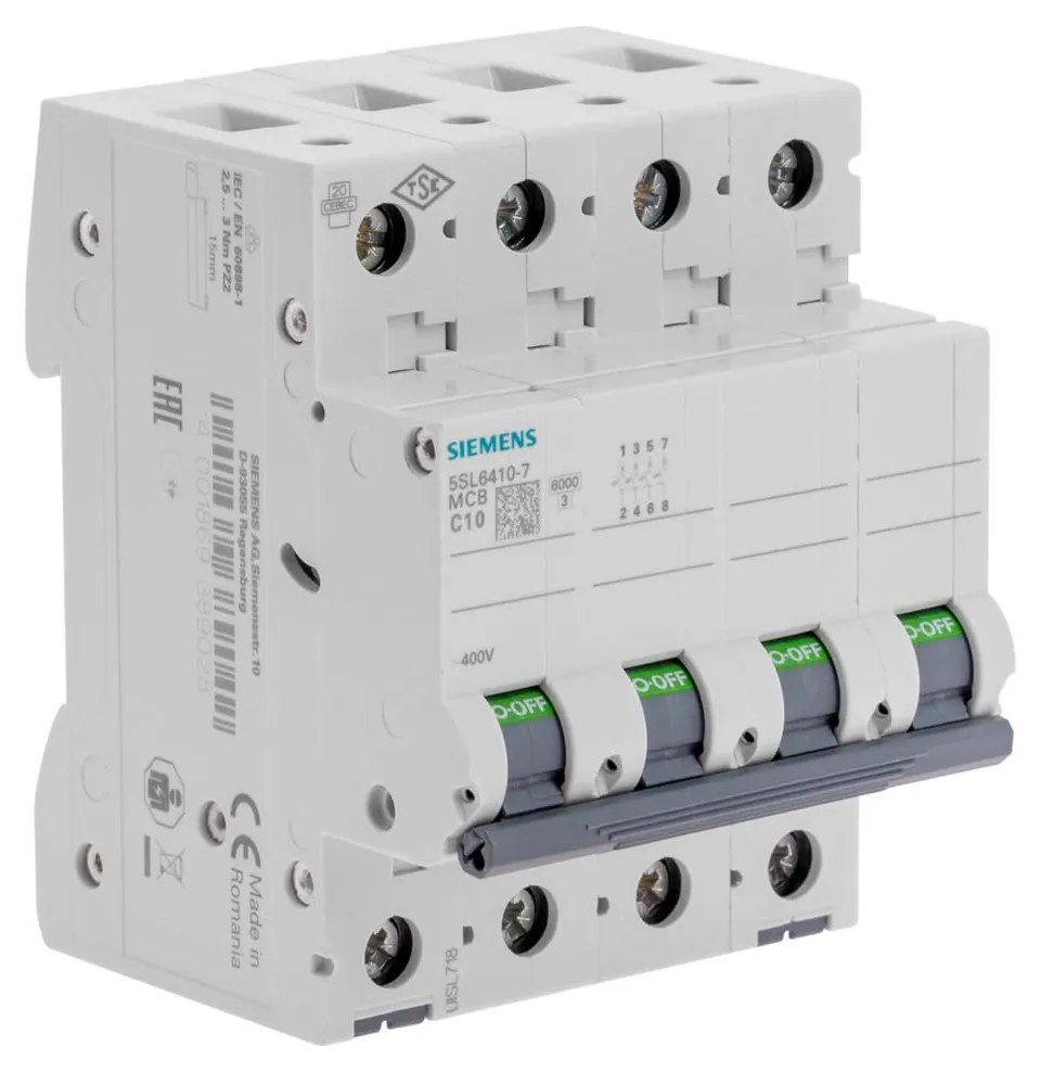 Siemens Sentron disjoncteur tétrapolaire 10A courbe C 4P