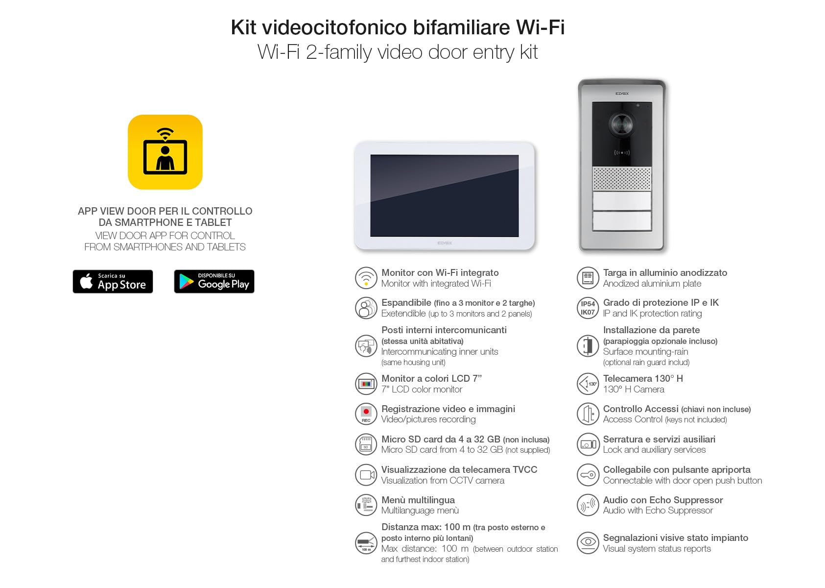 Vimar Composants de base kit portier-vidéo K42946 WiFi 7" 2 logt
