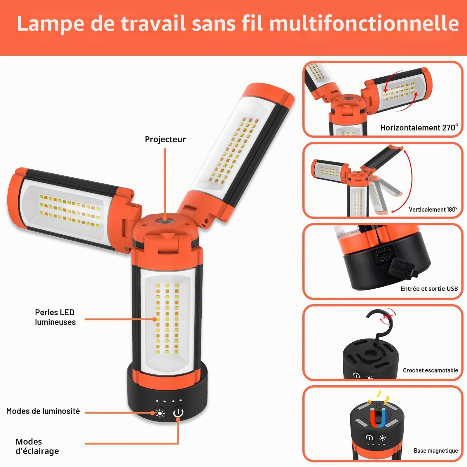 T-Sun Work Lights projecteur chantier LED 9000mAh + trépied