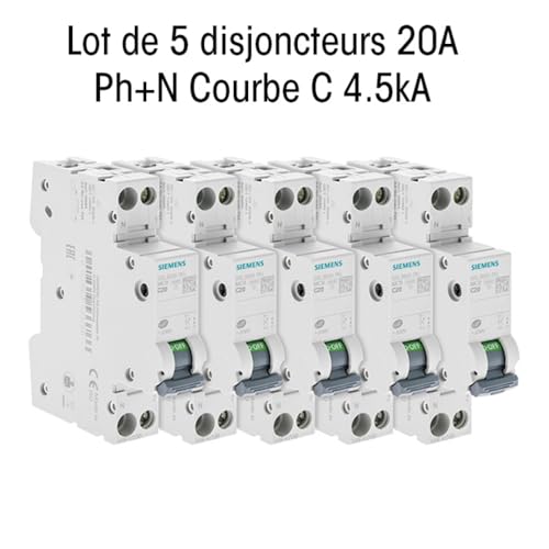 Siemens Sentron lot 5 disjoncteurs 1P+N 20A courbe C