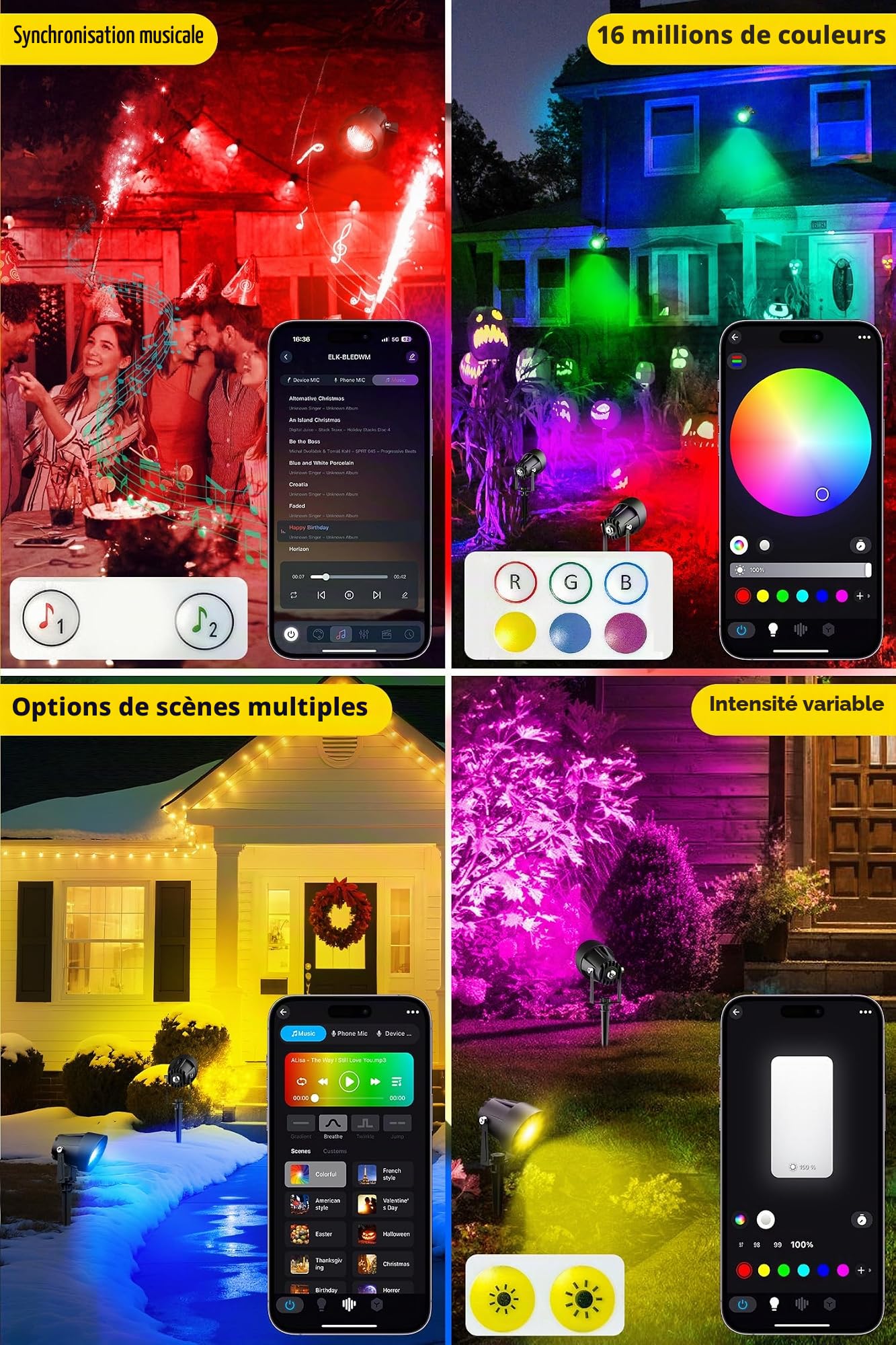 T-Sun Spot Lights spot LED extérieur RGB Bluetooth 6 pièces IP65