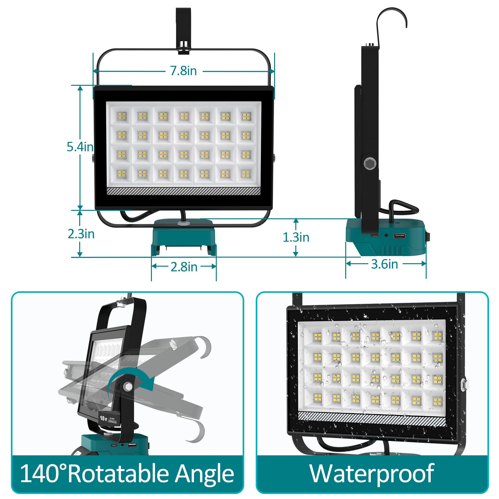 T-Sun Work Lights projecteur LED 100W Makita 18V