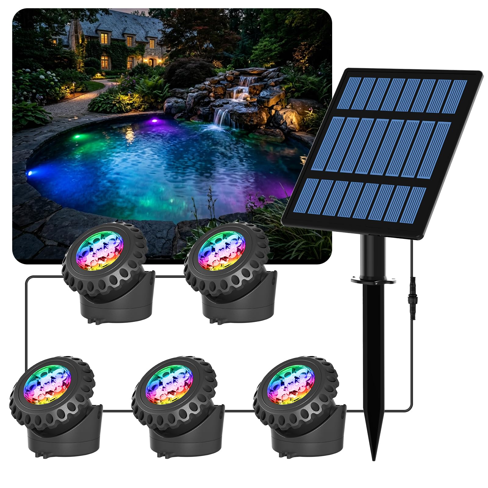 T-Sun Pond Lights spot solaire bassin submersible RGB 5 en 1 x3