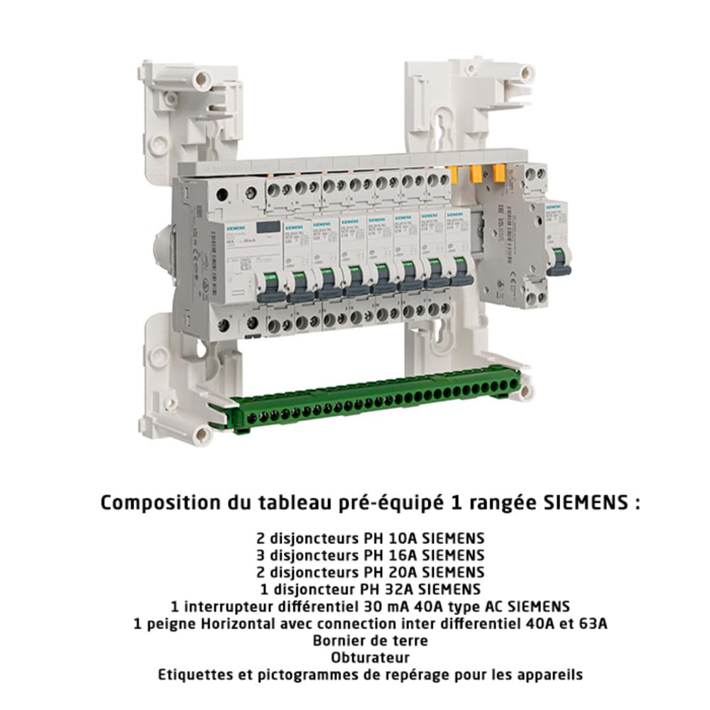 Siemens tableau 1 rangée pré-équipé monophasé 40A