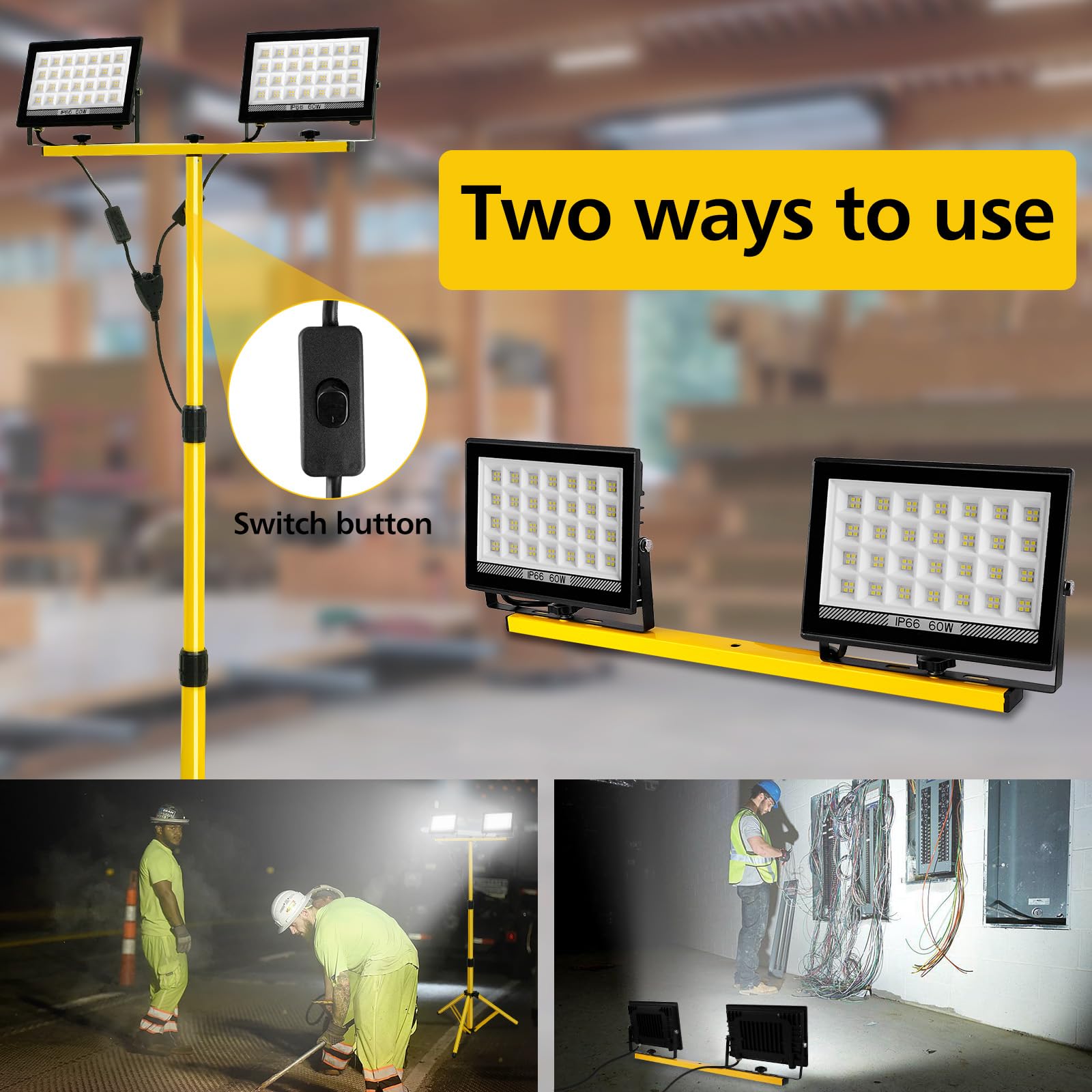 T-Sun Work Lights projecteur LED trépied 11000lm 2x60W IP66