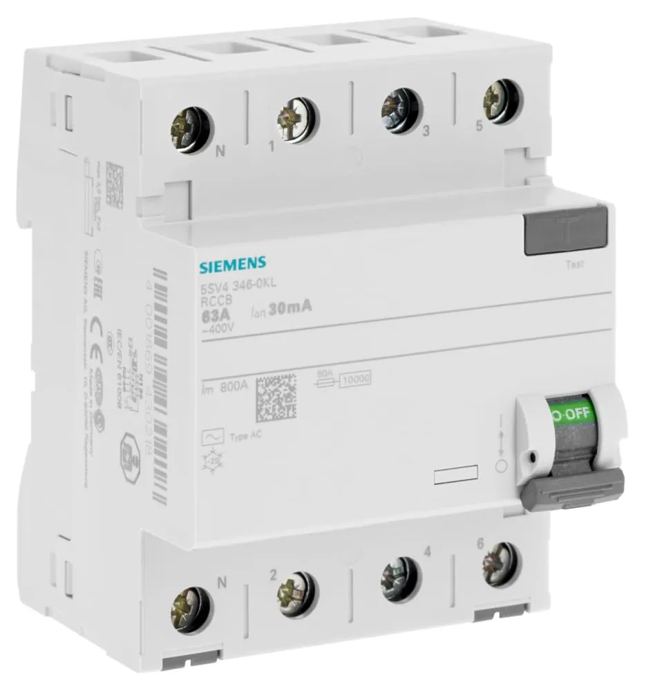 Siemens Sentron interrupteur différentiel 4P 63 A 30 mA AC