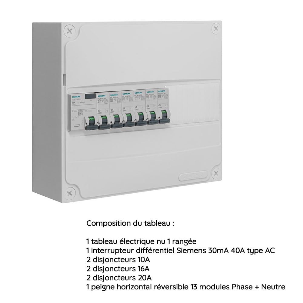 Siemens Tableau pré-équipé 1 rangée 13 modules coffret 40A 30mA