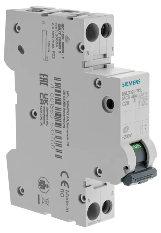 Siemens Sentron disjoncteur Ph+N 20A courbe C 4,5kA