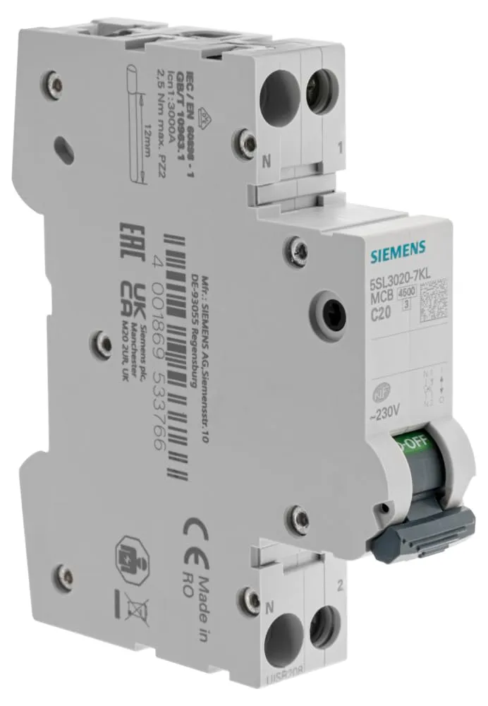 Siemens Sentron disjoncteur Ph+N 20A courbe C 4,5kA