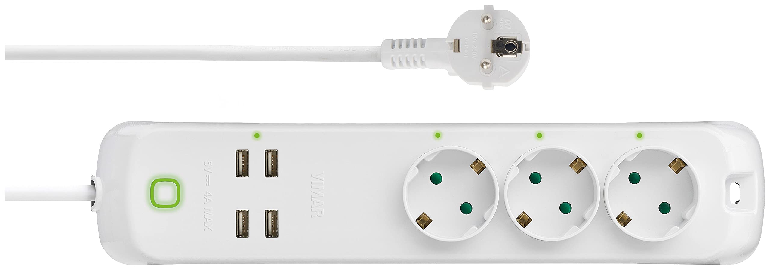 Vimar 00447.CK.B multiprise connectée blanc 3 prises + 4 USB