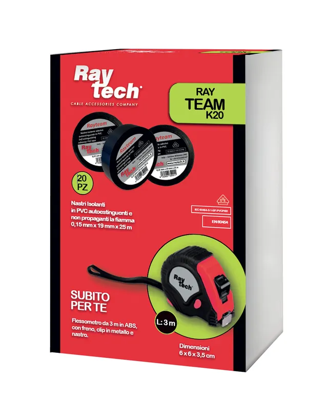 Raytech Rayteam K20 ruban isolant PVC 19 mm x 25 m + mètre